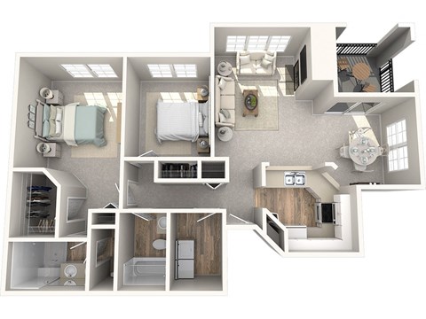 Floor plan for 2 beds, 2 baths, 1069 sqft